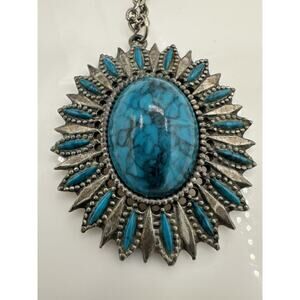 Vintage Southern Western Faux Turquoise Necklace chain 13.5"L Signed Cinerama